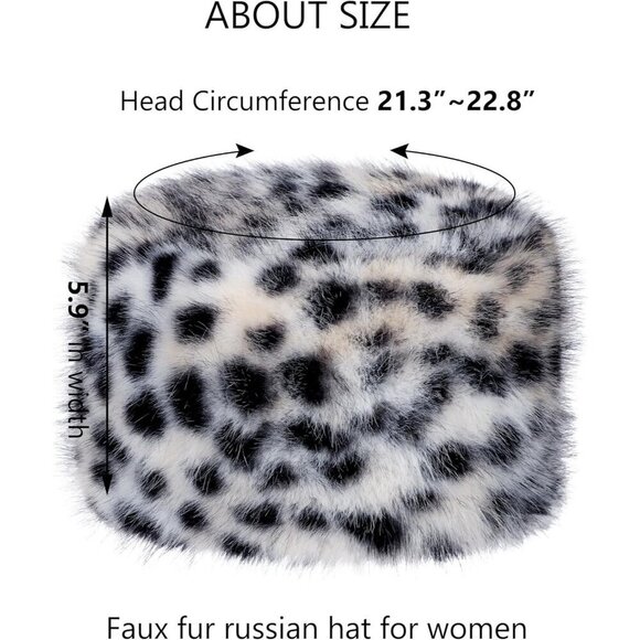 Women\'s Black Leopard Winter Faux Fur Cossak Russian Style Hat Warm Cap main image 6